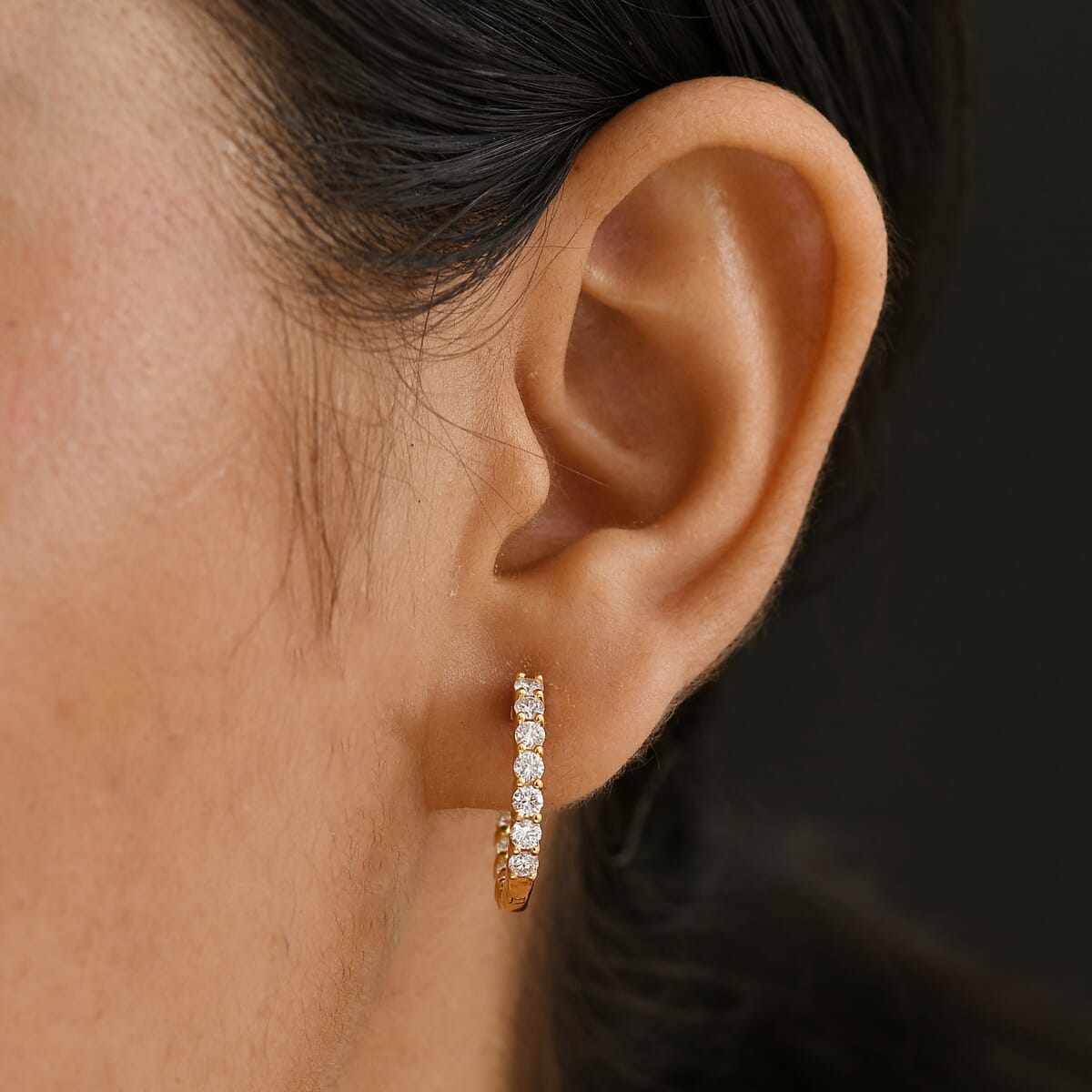 Luxuriant Lab Grown Diamond SI 1.50 ctw Hoop Earrings in 18K Vermeil Yellow Gold Over Sterling Silver image number 2