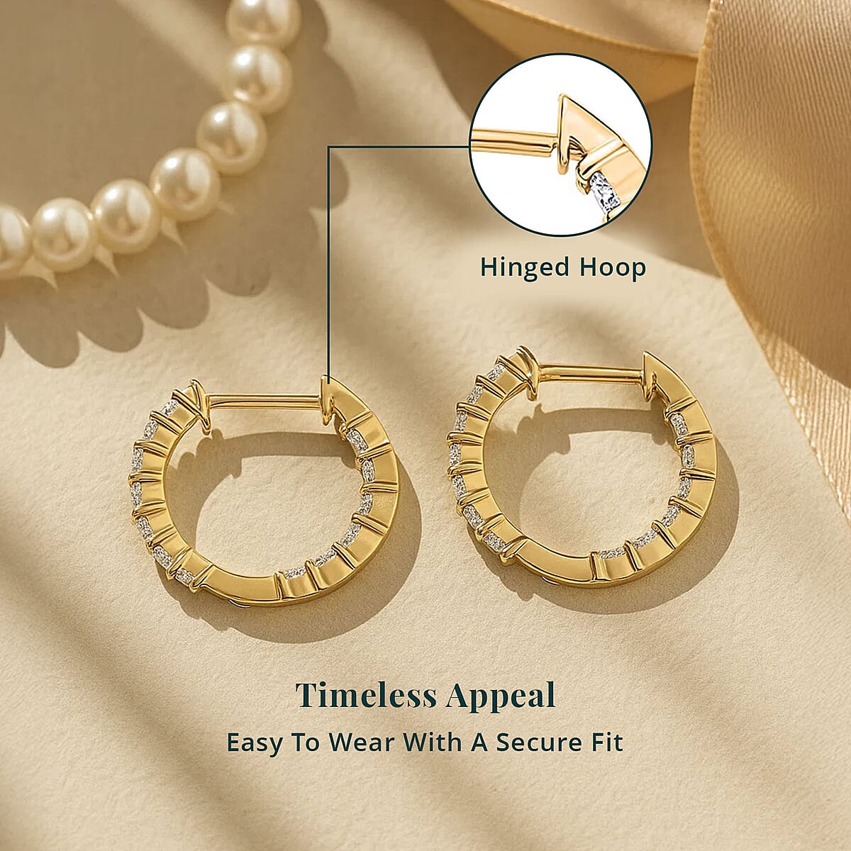 Luxuriant Lab Grown Diamond SI 1.50 ctw Inside-out Hoop Earrings in 18K Vermeil Yellow Gold Over Sterling Silver image number 5