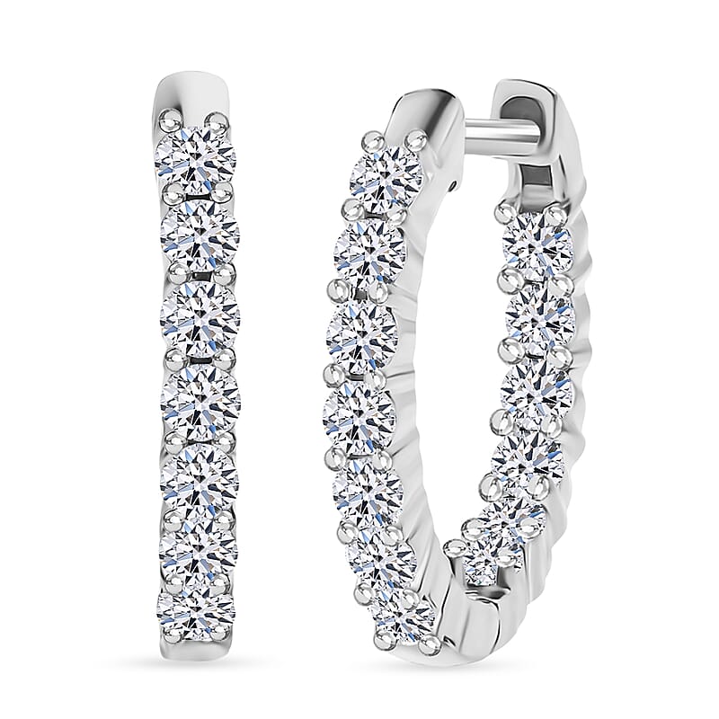 Luxuriant Lab Grown Diamond G-H SI 1.50 ctw Inside-out Hoop Earrings in Rhodium Over Sterling Silver