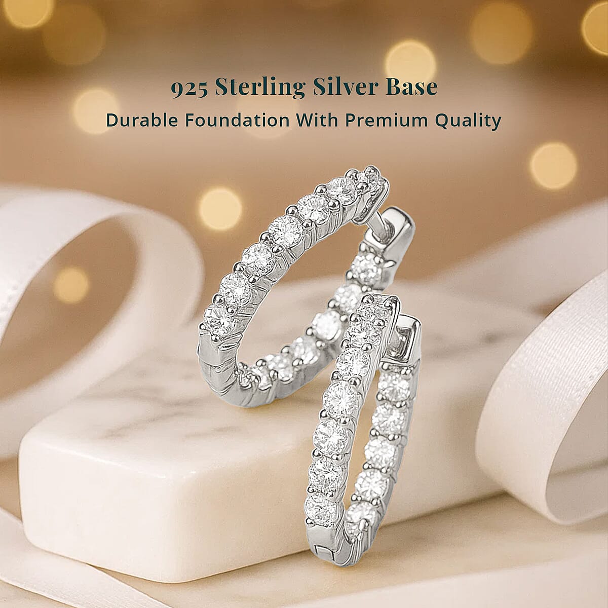 Luxuriant Lab Grown Diamond SI 1.50 ctw Inside-out Hoop Earrings in Rhodium Over Sterling Silver image number 2