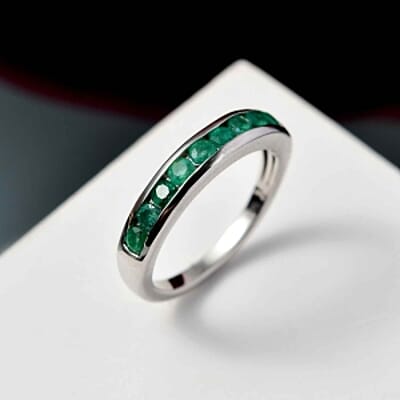 Socoto Emerald 0.57 ctw Ring in Platinum Over Sterling Silver (Size 9)
