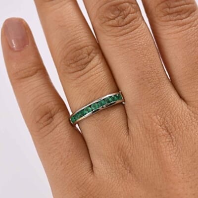 Socoto Emerald 0.57 ctw Ring in Platinum Over Sterling Silver (Size 9)