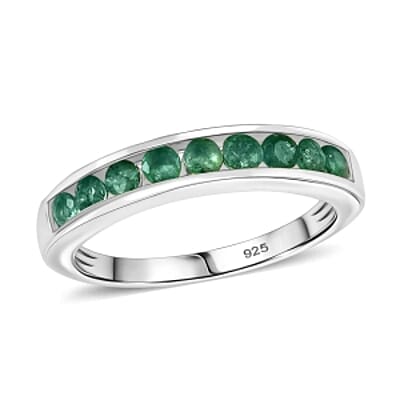 Socoto Emerald 0.57 ctw Ring in Platinum Over Sterling Silver (Size 9)