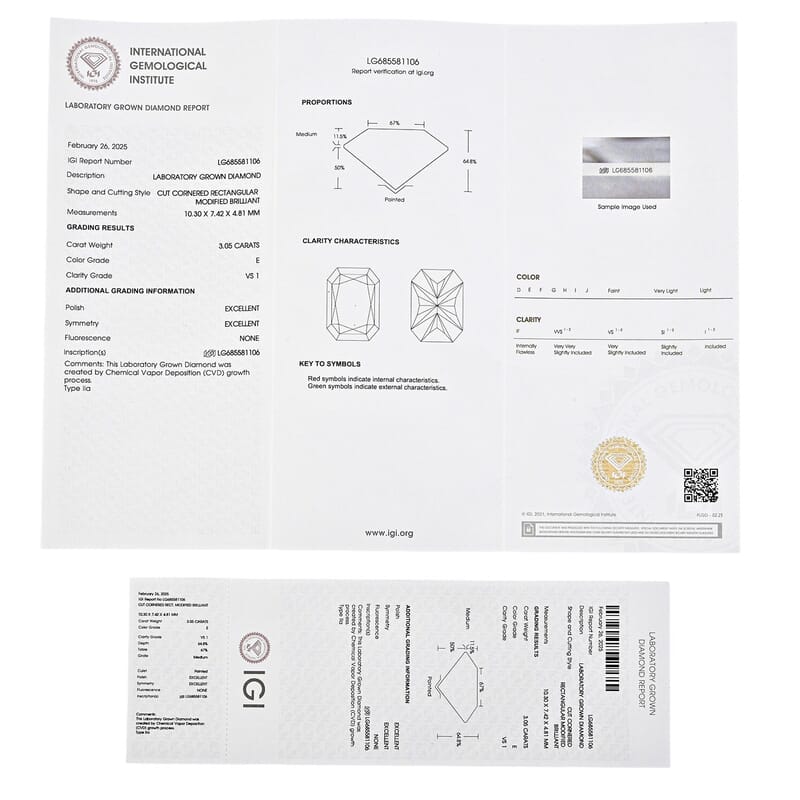 Radiant Cut Luxuriant Lab Grown Diamond G - VS 3.00 ctw Ring in 950 Platinum (Size 10.0) 5 Grams (Del. in 10-15 Days)