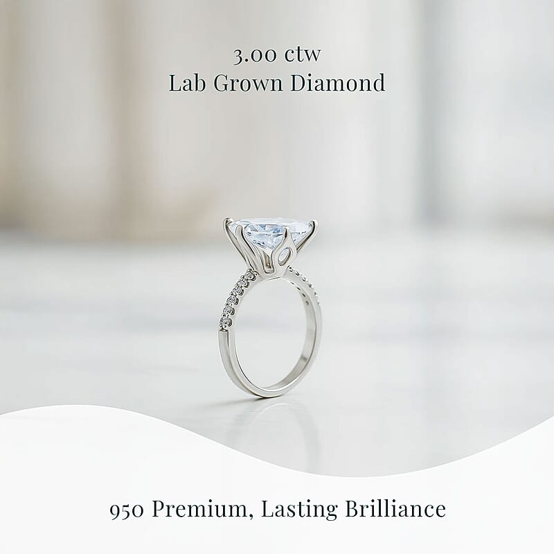 IGI Certified 950 Platinum Luxuriant Lab Grown Diamond (EF-VS) Ring (Size 7.5) (5.38 g) (Del. in 10-15 Days) 3.00 ctw