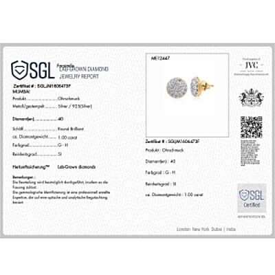 Luxuriant Lab Grown Diamond 1.00 ctw Earrings in Vermeil Yellow Gold Over Sterling Silver