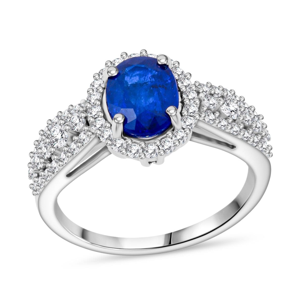 Tanzanian Blue Spinel (DF) and Moissanite 1.90 ctw Midnight Flame Ring in Rhodium Over Sterling Silver (Size 6.0) image number 0