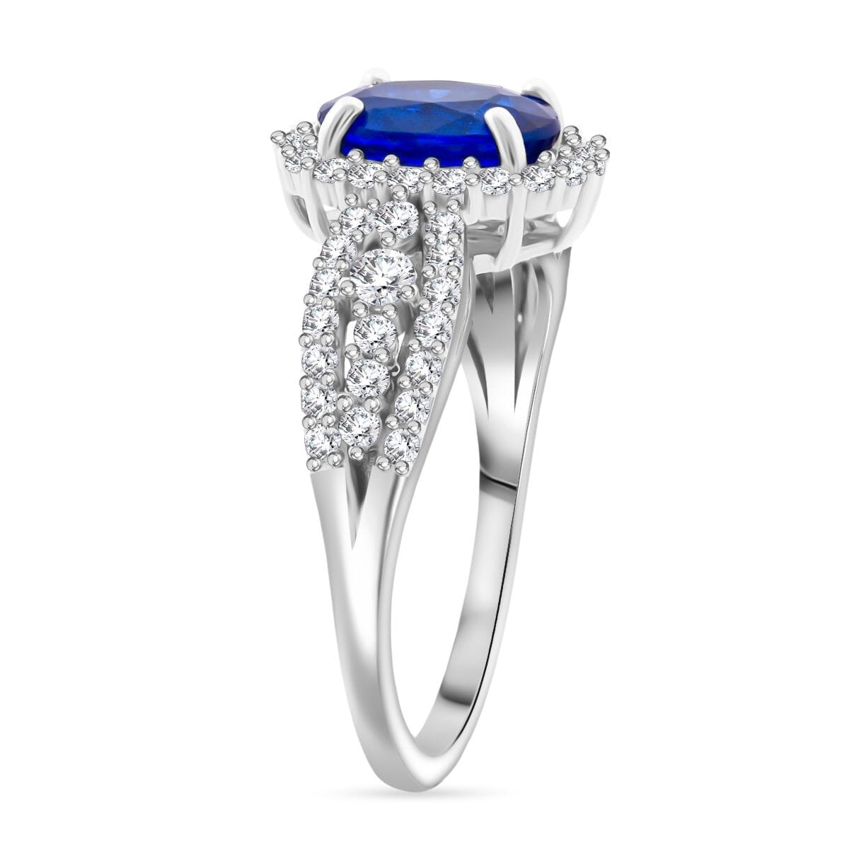 Tanzanian Blue Spinel (DF) and Moissanite 1.90 ctw Midnight Flame Ring in Rhodium Over Sterling Silver (Size 6.0) image number 2