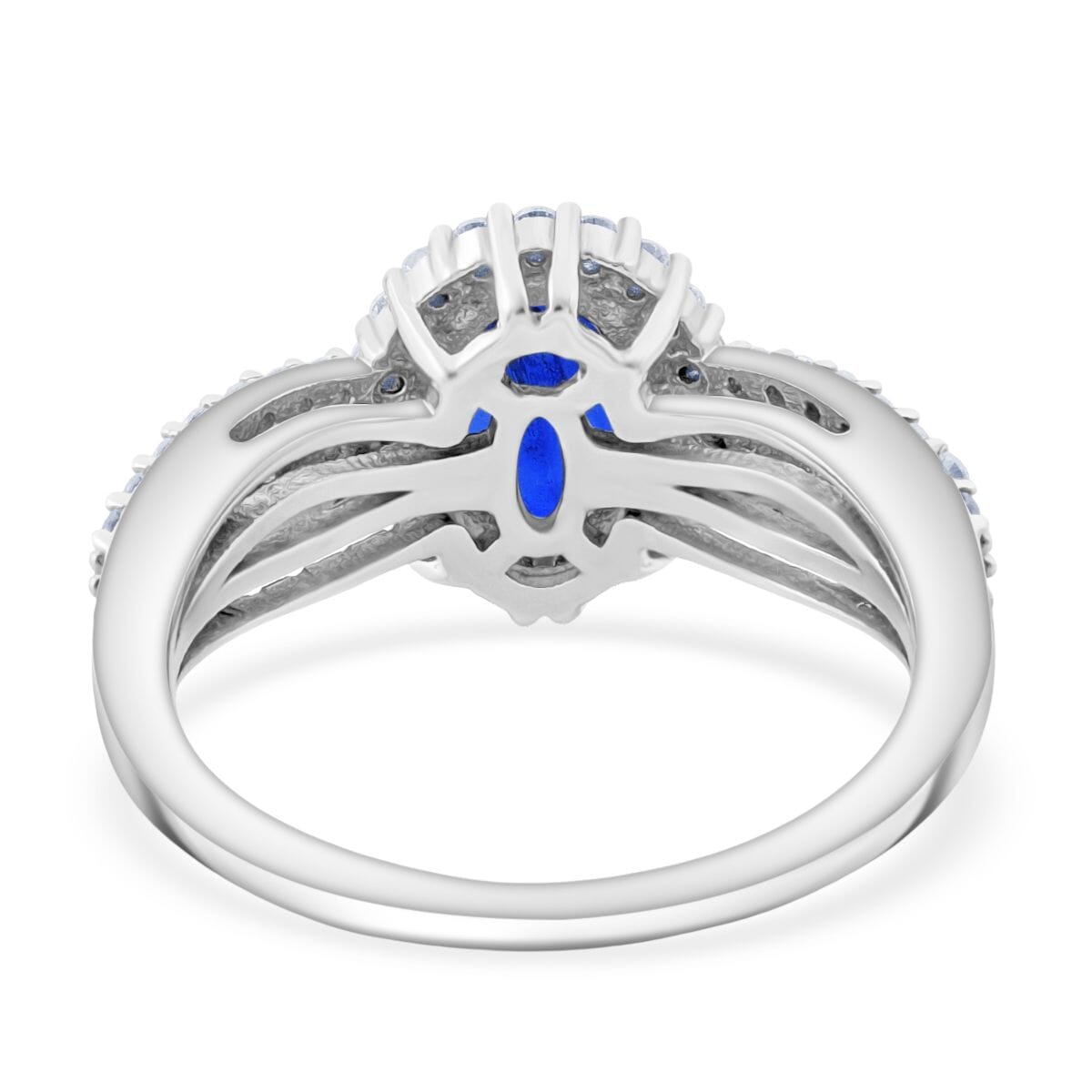 Tanzanian Blue Spinel (DF) and Moissanite 1.90 ctw Midnight Flame Ring in Rhodium Over Sterling Silver (Size 6.0) image number 3