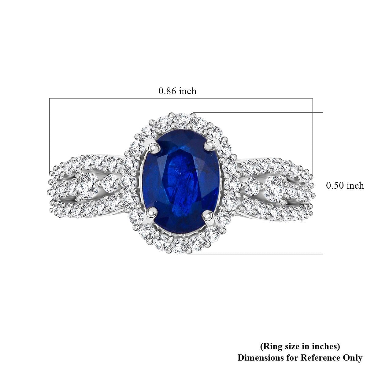 Tanzanian Blue Spinel (DF) and Moissanite 1.90 ctw Midnight Flame Ring in Rhodium Over Sterling Silver (Size 6.0)