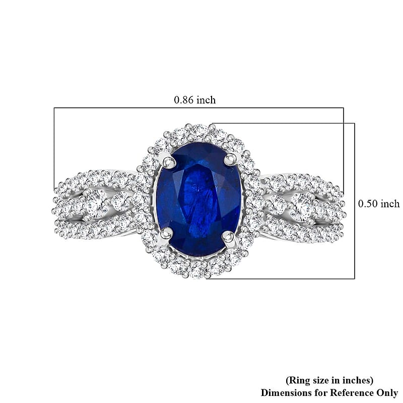 Tanzanian Blue Spinel (DF) and Moissanite 1.90 ctw Midnight Flame Ring in Rhodium Over Sterling Silver (Size 6.0)