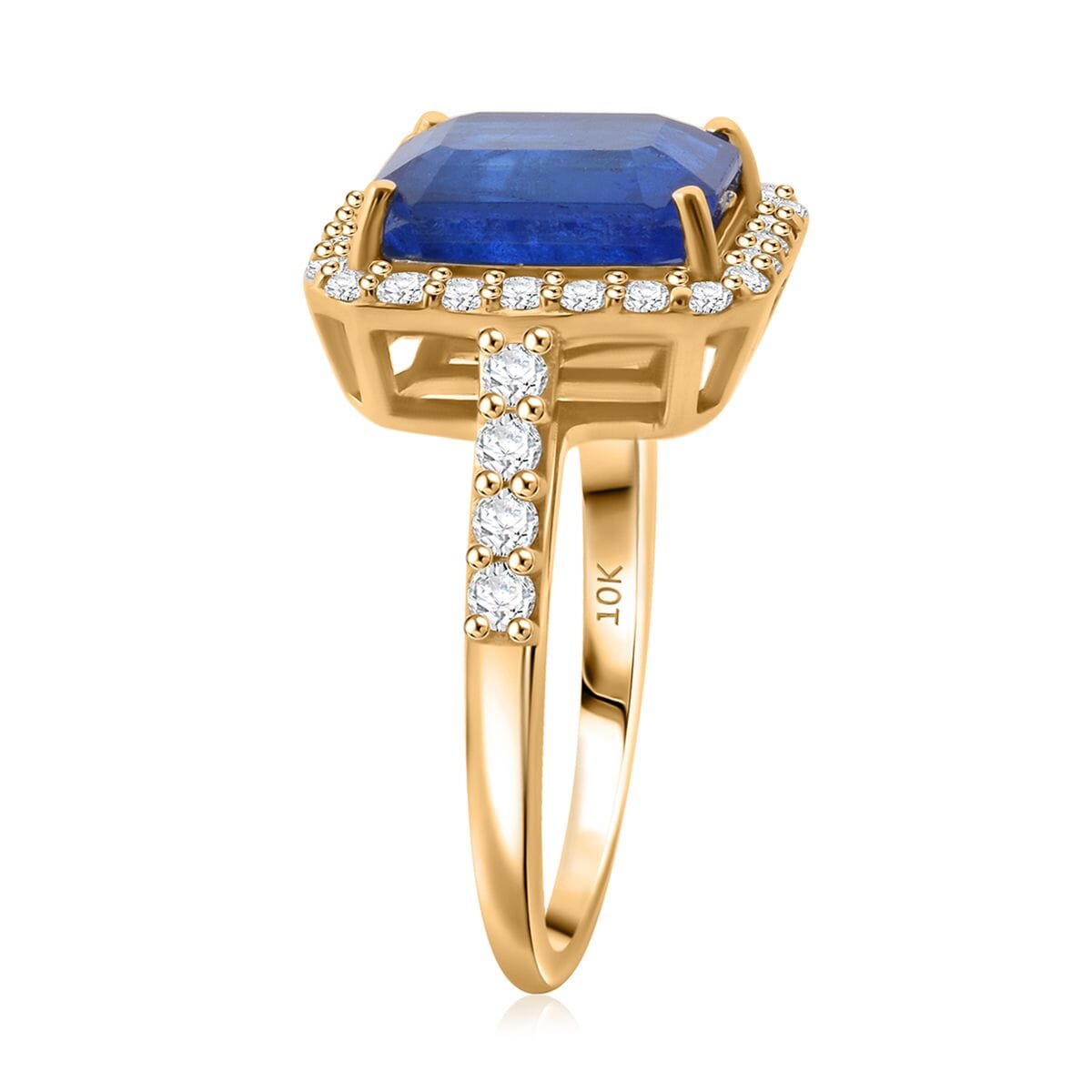 Premium Tanzanian Blue Spinel (DF) and Luxuriant Lab Grown Diamond G-H SI 4.40 ctw Vintage Halo Ring in 10K Yellow Gold (Size 10.0)  image number 3