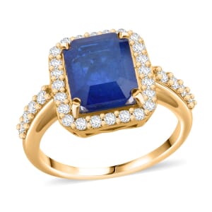 Premium Tanzanian Blue Spinel (DF) and Luxuriant Lab Grown Diamond G-H SI 4.40 ctw Vintage Halo Ring in 10K Yellow Gold (Size 6.0) 