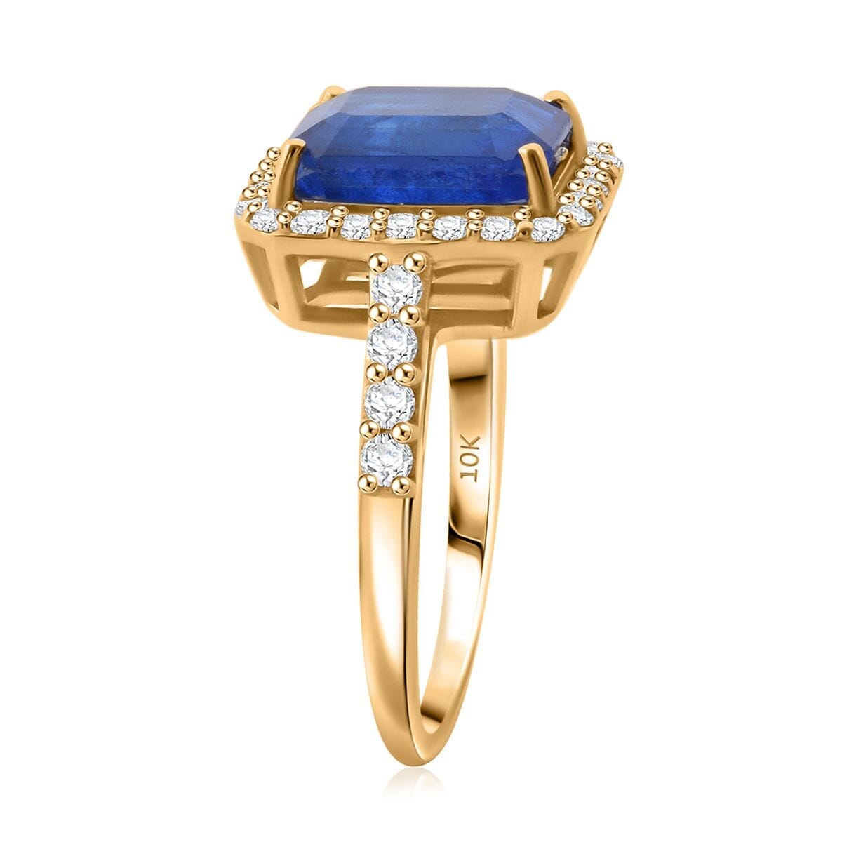Premium Tanzanian Blue Spinel (DF) and Luxuriant Lab Grown Diamond G-H SI 4.40 ctw Vintage Halo Ring in 10K Yellow Gold (Size 6.0)  image number 3