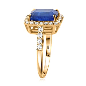 Premium Tanzanian Blue Spinel (DF) and Luxuriant Lab Grown Diamond G-H SI 4.40 ctw Majestic Halo Ring in 10K Yellow Gold (Size 7.0) 