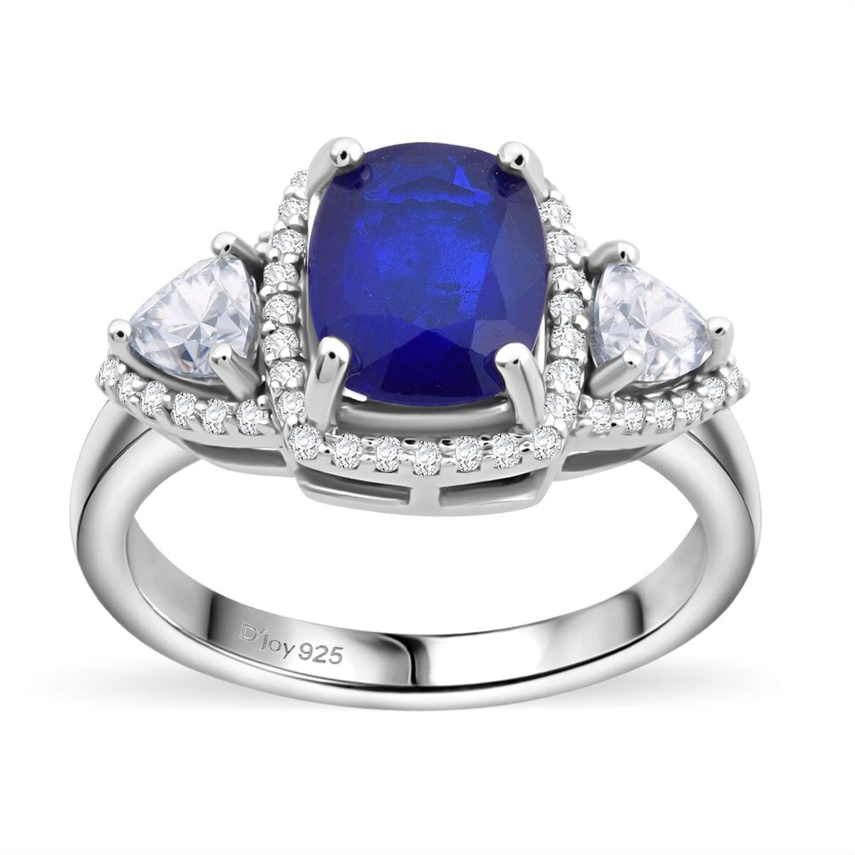 Premium Tanzanian Blue Spinel (DF) and Moissanite 2.80 ctw Crown Jewel Ring in Rhodium Over Sterling Silver (Size 10.0) image number 0