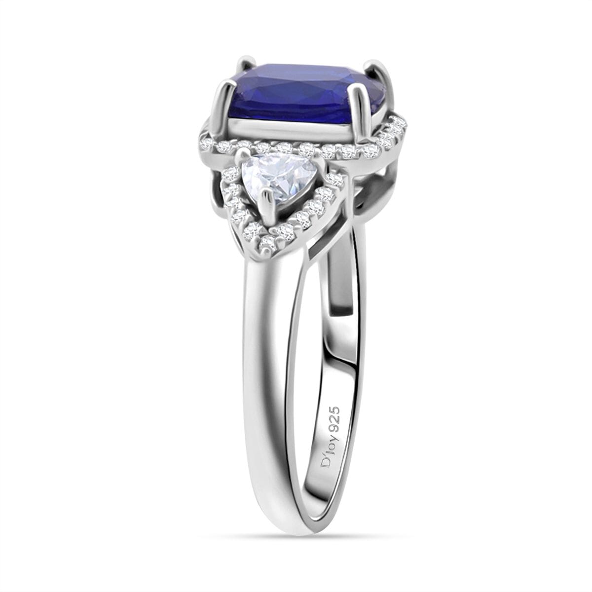 Premium Tanzanian Blue Spinel (DF) and Moissanite 2.80 ctw Crown Jewel Ring in Rhodium Over Sterling Silver (Size 10.0) image number 3