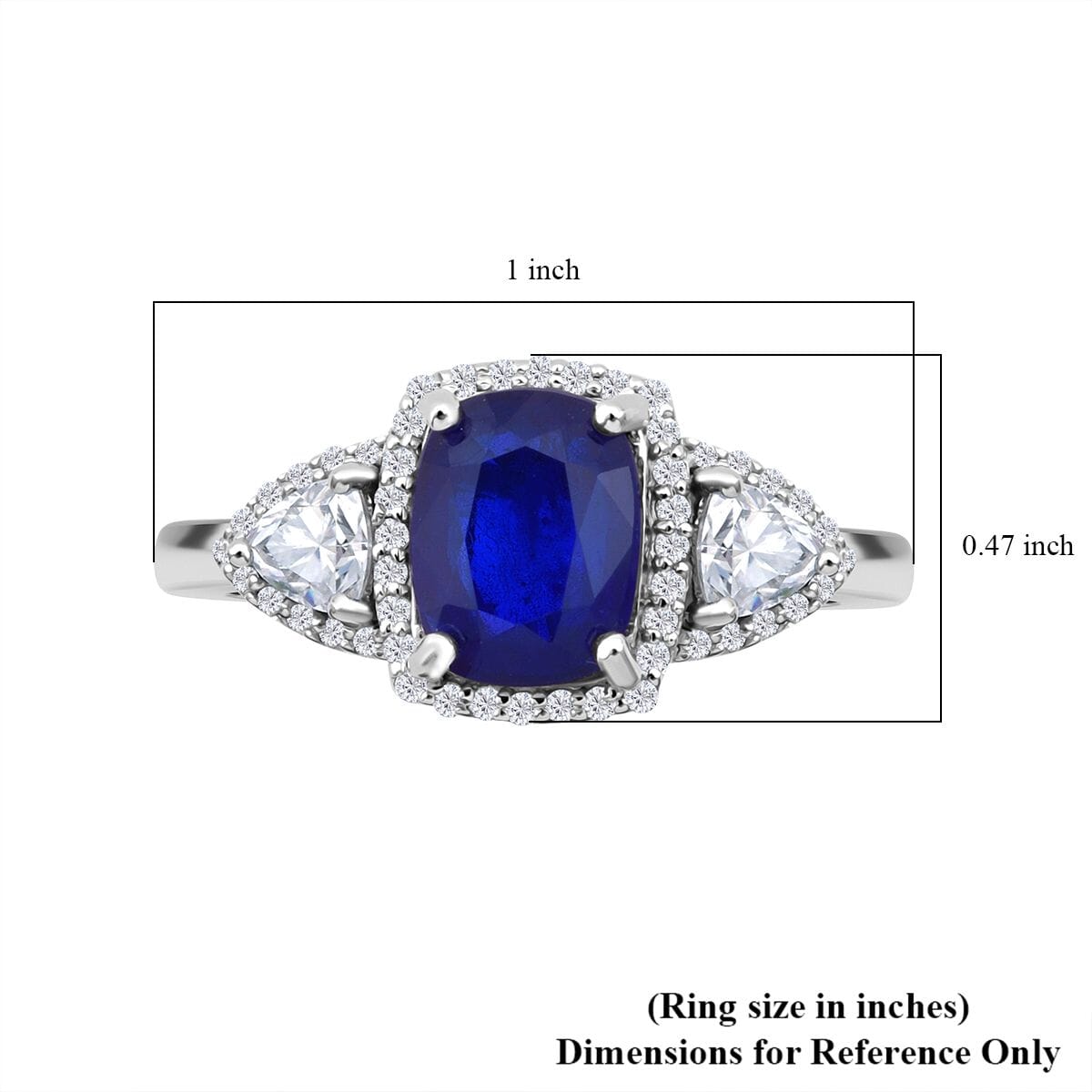 Premium Tanzanian Blue Spinel (DF) and Moissanite 2.80 ctw Crown Jewel Ring in Rhodium Over Sterling Silver (Size 10.0) image number 5