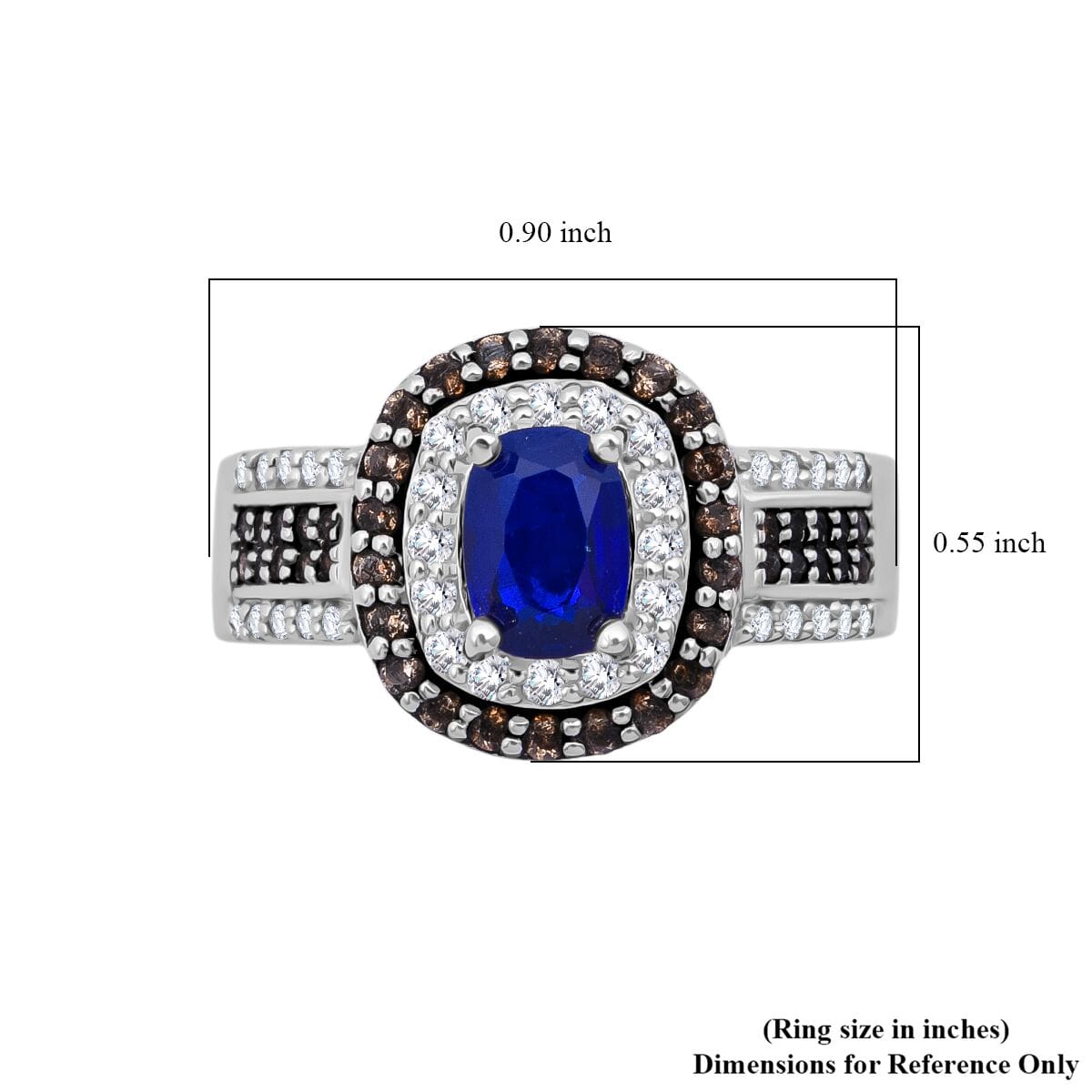 Premium Tanzanian Blue Spinel (DF), Champagne and White Zircon 2.75 ctw Crown Eclipse Ring in Rhodium Over Sterling Silver (Size 10.0) image number 5
