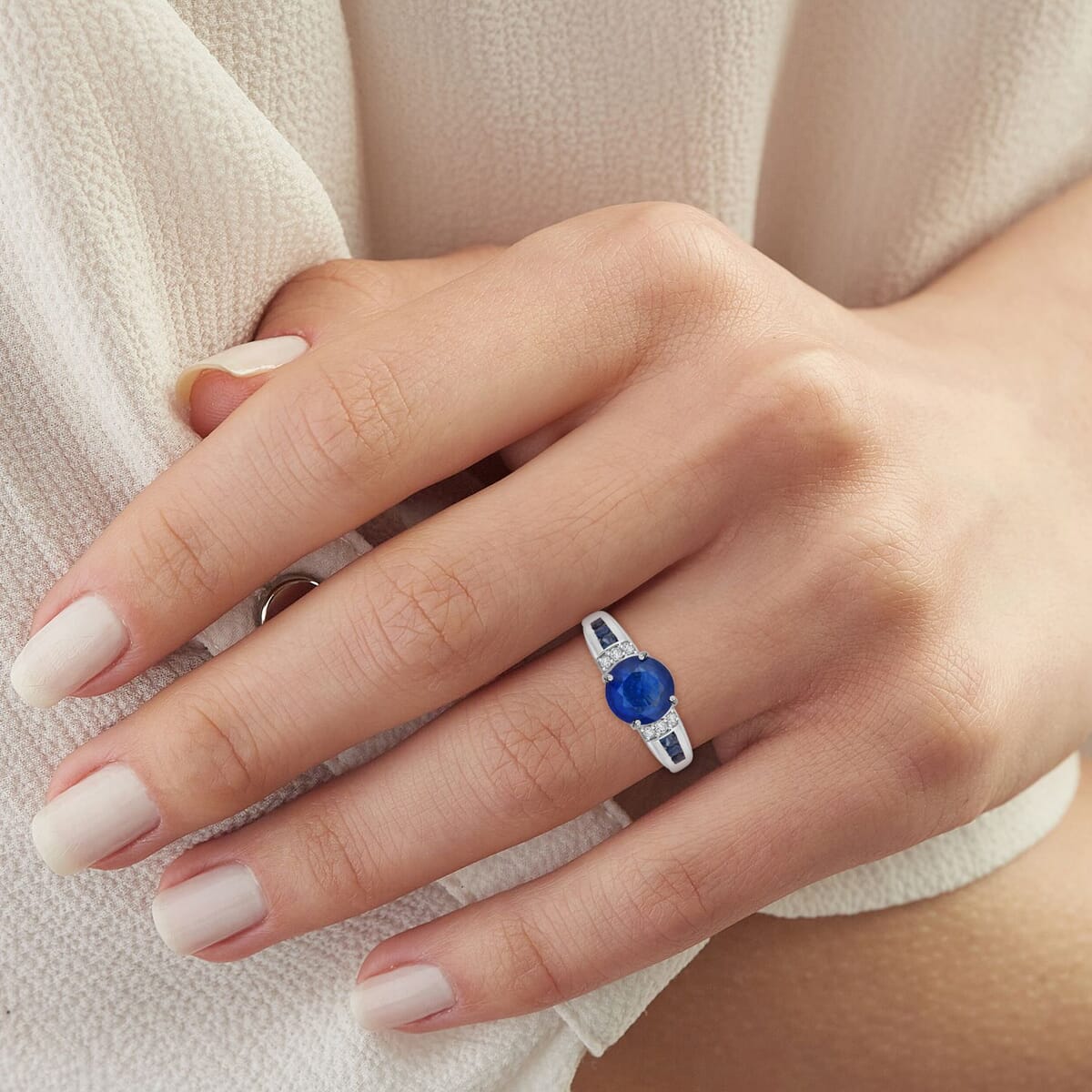 Tanzanian Blue Spinel (DF) and Multi Gemstone 3.00 ctw Twilight Majesty Ring in Rhodium Over Sterling Silver (Size 10.0) image number 2