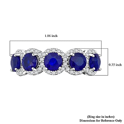 Tanzanian Blue Spinel (DF) and Moissanite 3.60 ctw Eternity Halo Ring in Rhodium Over Sterling Silver (Size 10.0)