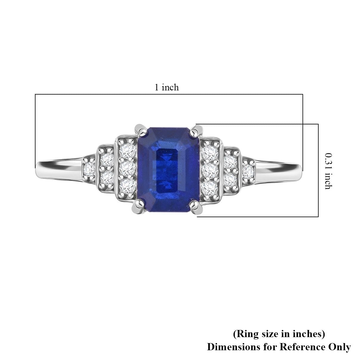 Premium Tanzanian Blue Spinel (DF) and White Zircon 1.20 ctw Crown Steps Ring in Rhodium Over Sterling Silver (Size 10.0) image number 5