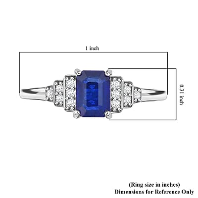 Premium Tanzanian Blue Spinel (DF) and White Zircon 1.20 ctw Crown Steps Ring in Rhodium Over Sterling Silver (Size 10.0)