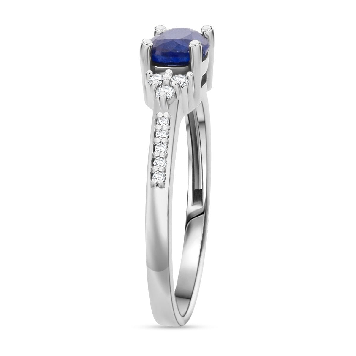 Tanzanian Blue Spinel (DF), White Zicon Ring in Rhodium Over Sterling Silver (Size 10.0) 1.00 ctw image number 3