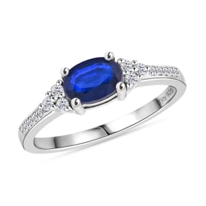 Tanzanian Blue Spinel (DF) and White Zicon 1.00 ctw Midnight Whisper Ring in Rhodium Over Sterling Silver (Size 6.0)