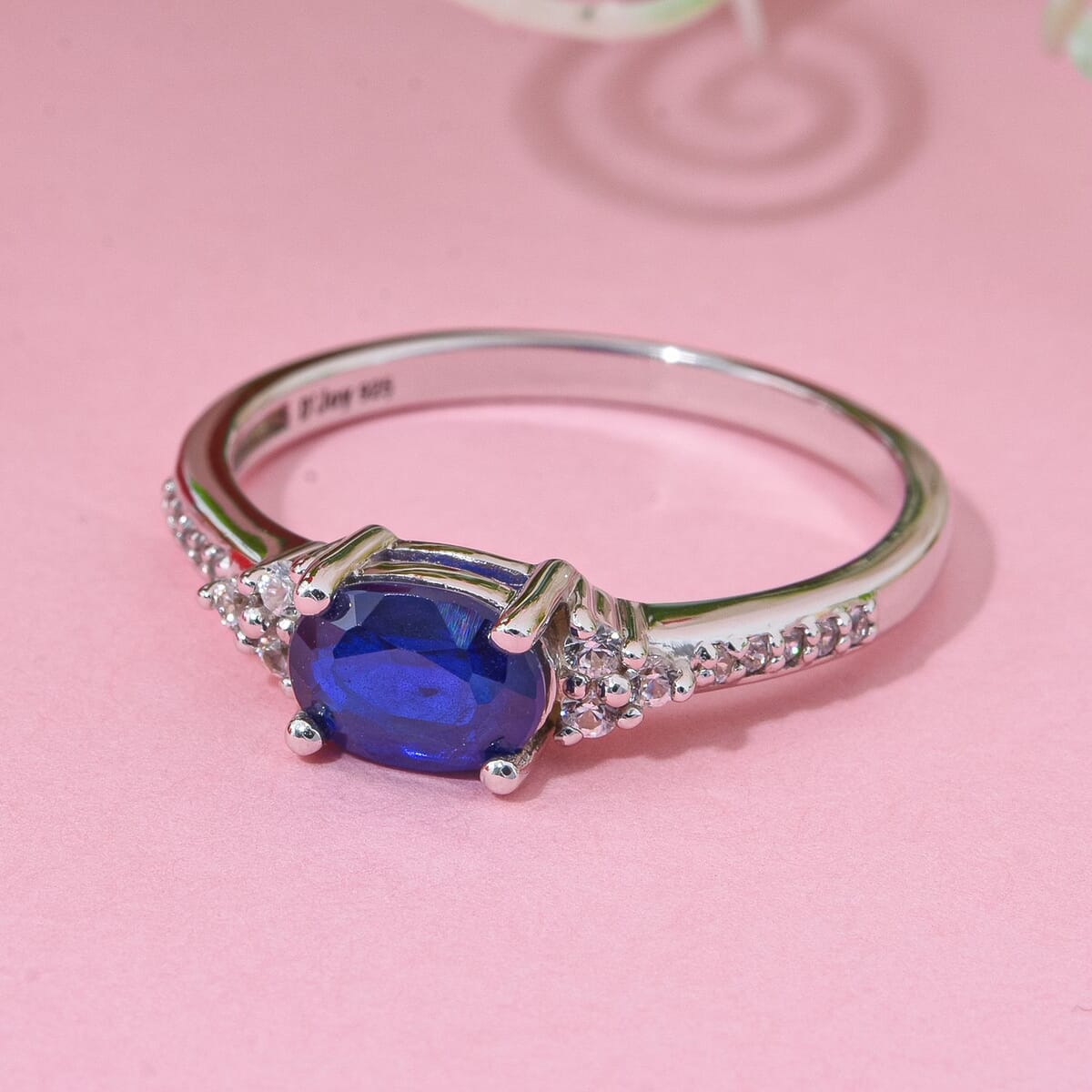 Tanzanian Blue Spinel (DF) and White Zicon 1.00 ctw Midnight Whisper Ring in Rhodium Over Sterling Silver (Size 6.0) image number 1
