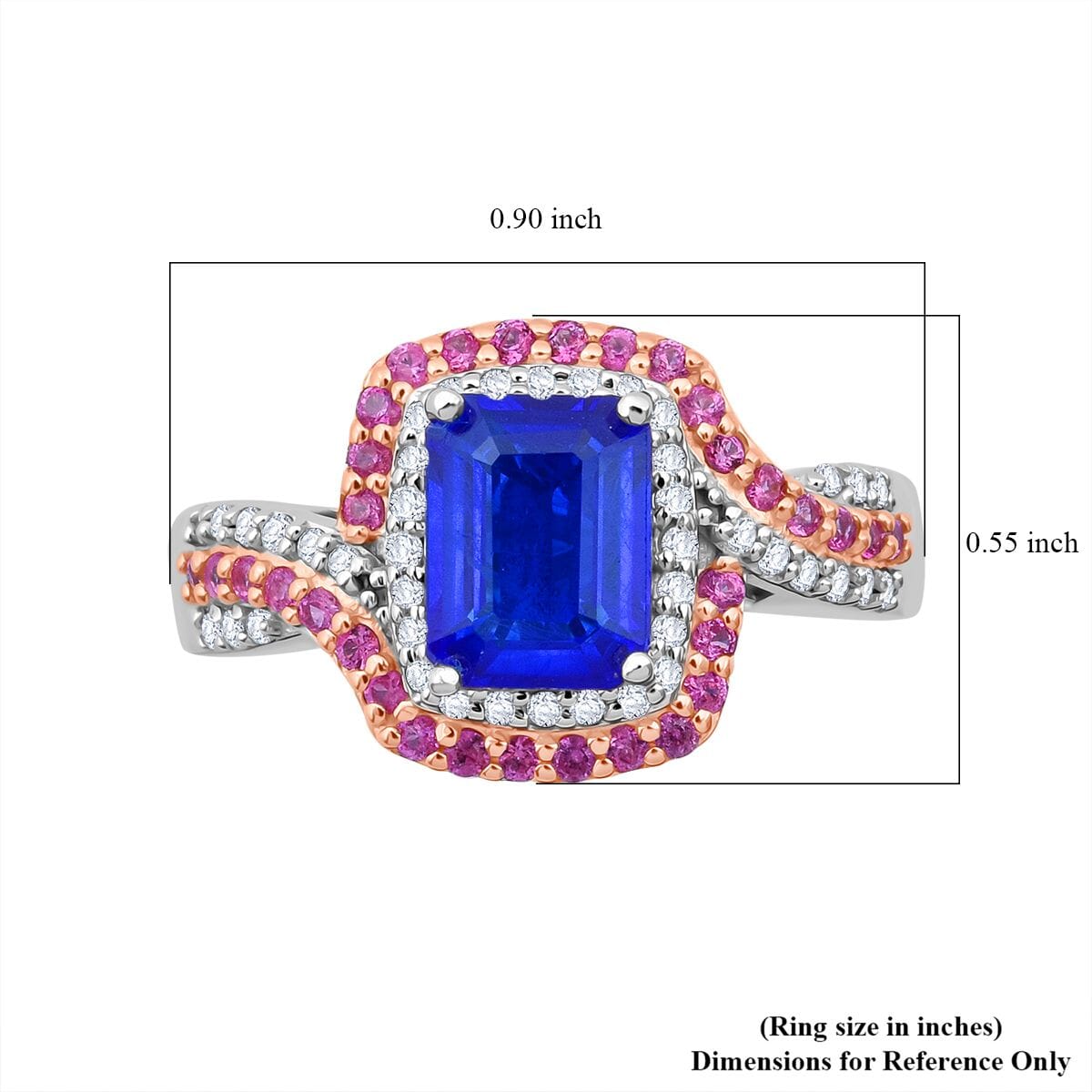 Premium Tanzanian Blue Spinel (DF) and Multi Gemstone 2.60 ctw Crown and Rose Ring in Rhodium Over Sterling Silver (Size 10.0) image number 5