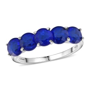 Tanzanian Blue Spinel (DF) 3.15 ctw 5 Stone Ring in Rhodium Over Sterling Silver (Size 10.0) 