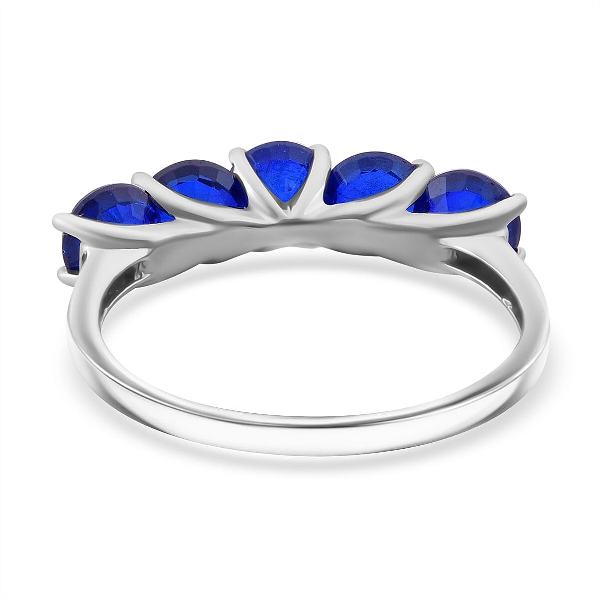 Tanzanian Blue Spinel (DF) 3.15 ctw 5 Stone Ring in Rhodium Over Sterling Silver (Size 10.0) 