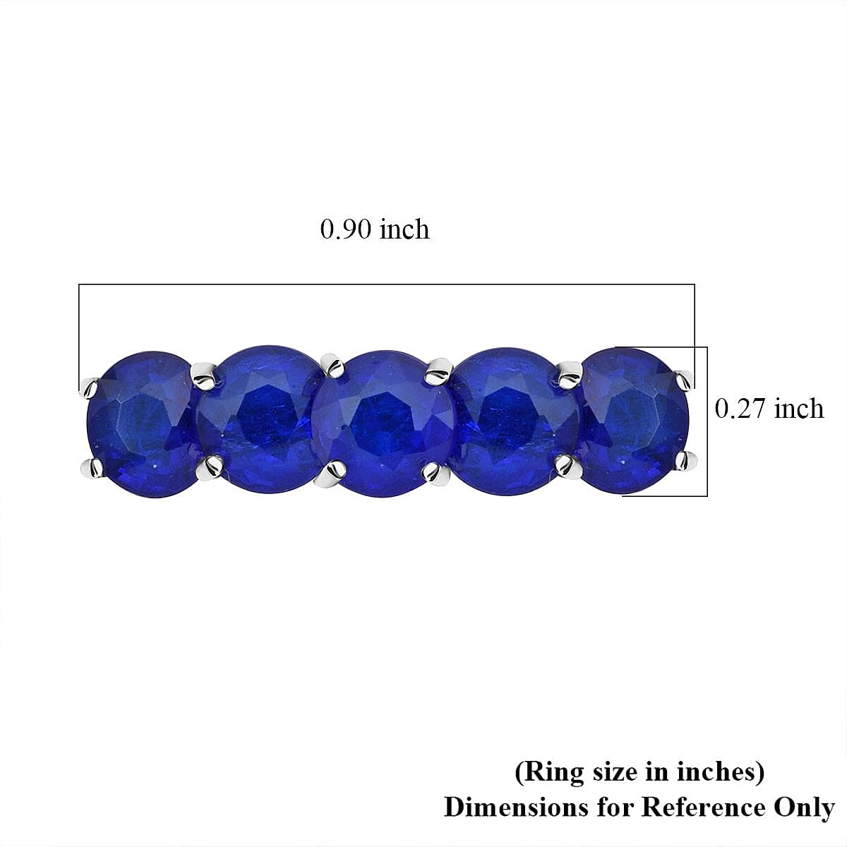 Tanzanian Blue Spinel (DF) 3.15 ctw 5 Stone Ring in Rhodium Over Sterling Silver (Size 10.0) 
