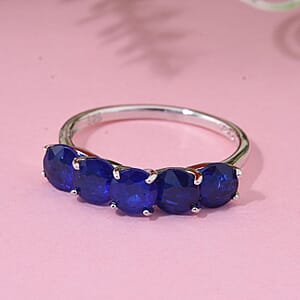 Tanzanian Blue Spinel (DF) 3.15 ctw 5 Stone Ring in Rhodium Over Sterling Silver (Size 6.0) 
