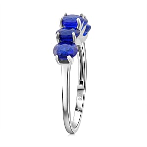 Tanzanian Blue Spinel (DF) 3.15 ctw 5 Stone Ring in Rhodium Over Sterling Silver (Size 6.0) 