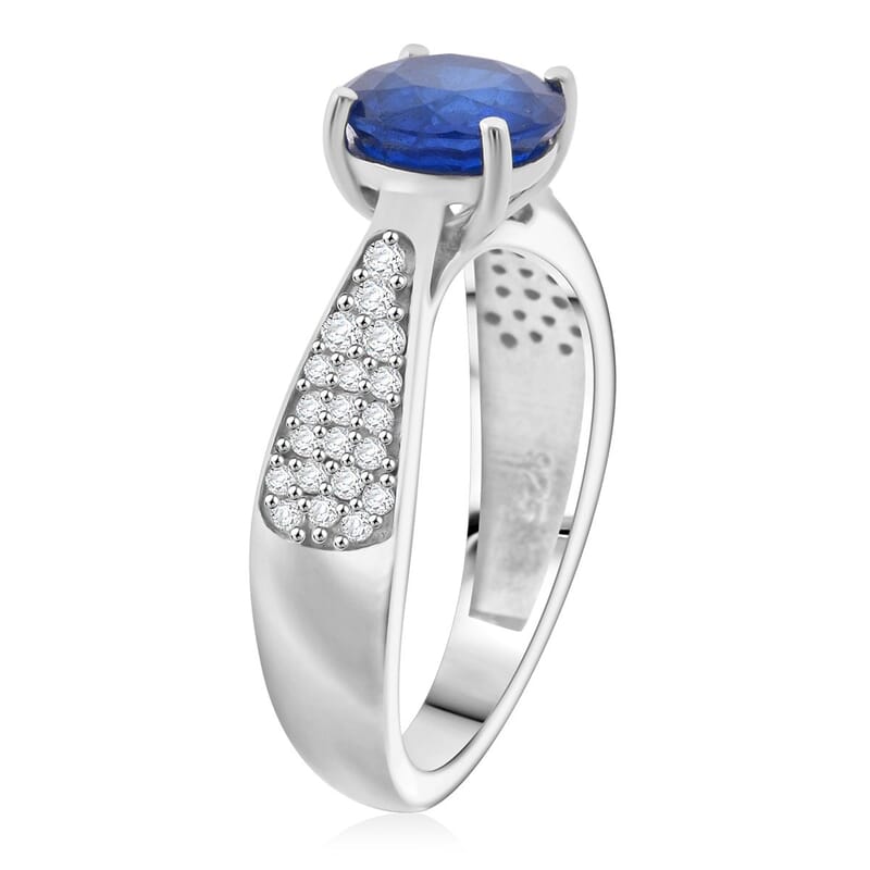 Premium Tanzanian Blue Spinel (DF) and Moissanite 1.50 ctw Blue Majesty Ring in Rhodium Over Sterling Silver (Size 10.0)