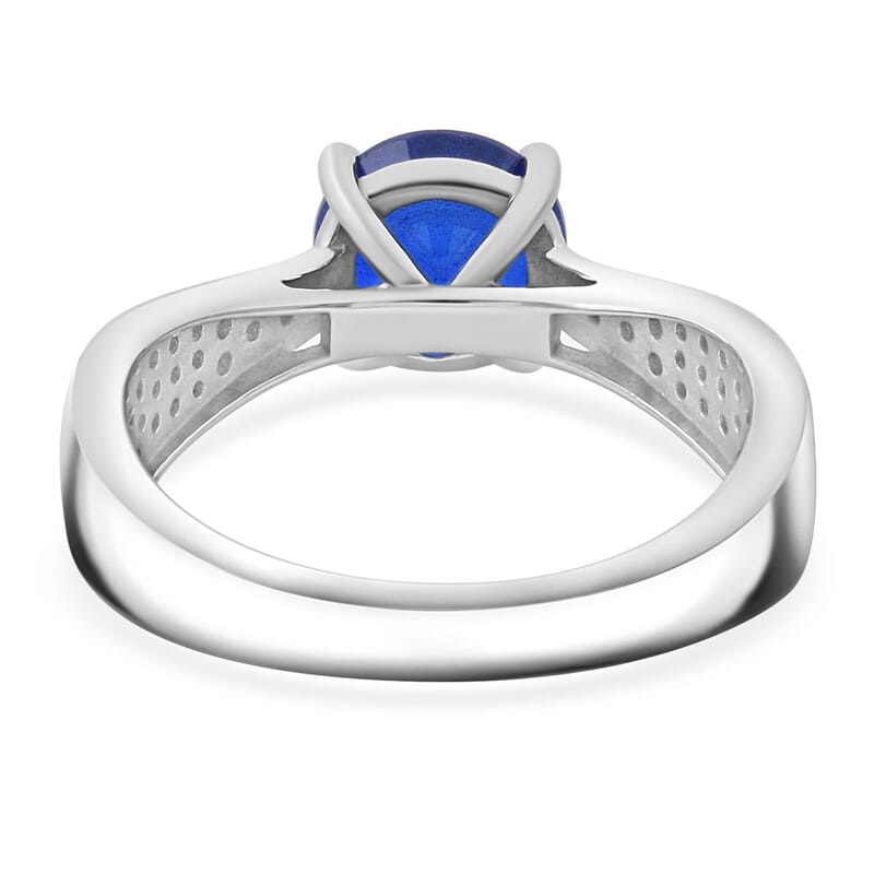 Premium Tanzanian Blue Spinel (DF) and Moissanite 1.50 ctw Blue Majesty Ring in Rhodium Over Sterling Silver (Size 10.0)