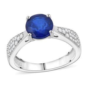 Tanzanian Blue Spinel (DF) and Moissanite 1.50 ctw Blue Majesty Ring in Rhodium Over Sterling Silver (Size 6.0)