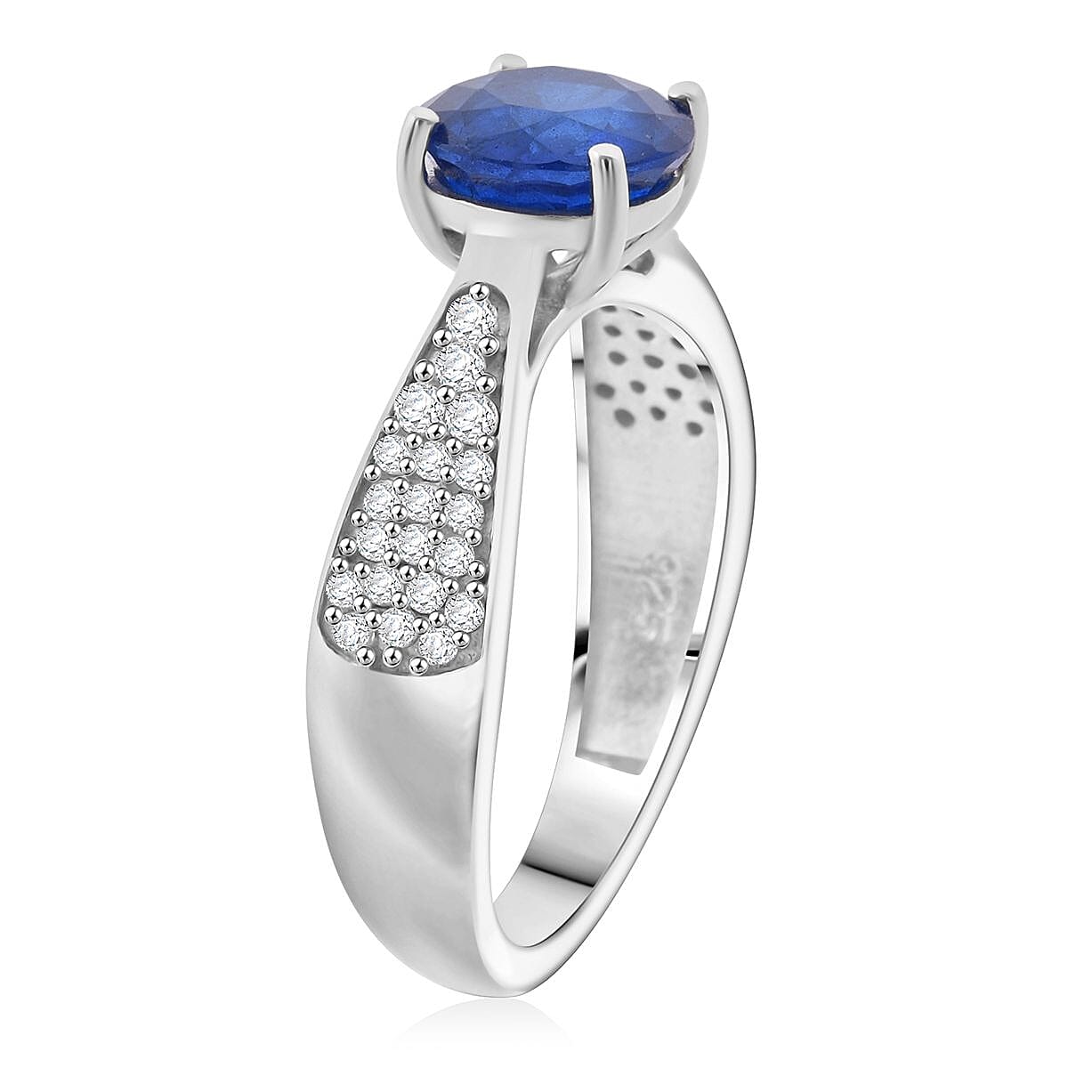 Tanzanian Blue Spinel (DF) and Moissanite 1.50 ctw Blue Majesty Ring in Rhodium Over Sterling Silver (Size 7.0) image number 3