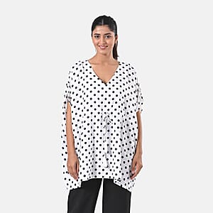 Black and White Polyester Mini Kaftan Dress With Waist Tie Tassel Detailing - L (31x39)