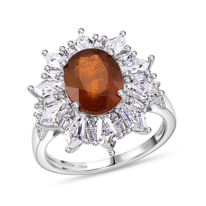 D'Joy Orange Kyanite and Moissanite 5.10 ctw  Starlight Halo Ring in Rhodium Over Sterling Silver (Size 6.0)