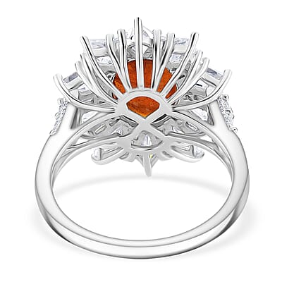 D'Joy Orange Kyanite and Moissanite 5.10 ctw  Starlight Halo Ring in Rhodium Over Sterling Silver (Size 6.0)