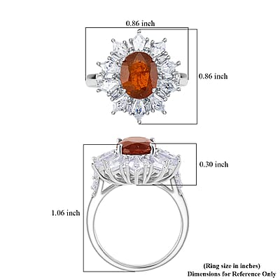D'Joy Orange Kyanite and Moissanite 5.10 ctw  Starlight Halo Ring in Rhodium Over Sterling Silver (Size 6.0)