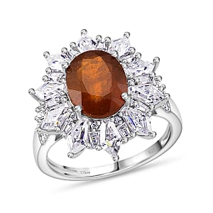 D'Joy Orange Kyanite, Moissanite Ring in Rhodium Over Sterling Silver 5.10 ctw (Size 7.0)