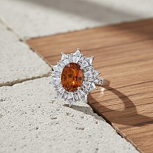 D'Joy Orange Kyanite, Moissanite Ring in Rhodium Over Sterling Silver 5.10 ctw (Size 7.0)