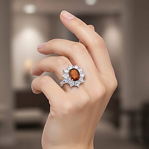 D'Joy Orange Kyanite, Moissanite Ring in Rhodium Over Sterling Silver 5.10 ctw (Size 7.0)