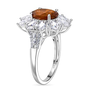 D'Joy Orange Kyanite, Moissanite Ring in Rhodium Over Sterling Silver 5.10 ctw (Size 7.0)