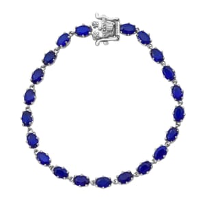 Premium Tanzanian Blue Spinel (DF) 10.15 ctw Crown Bracelet in Rhodium Over Sterling Silver (6.50 In)