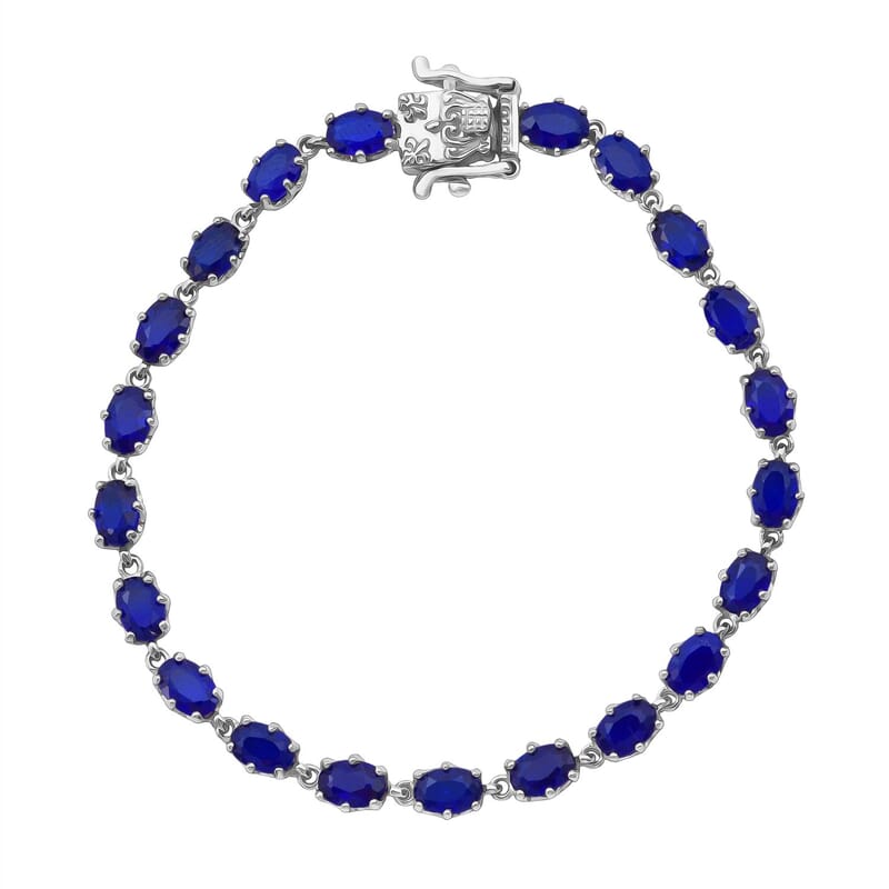 Premium Tanzanian Blue Spinel (DF) 10.15 ctw Crown Bracelet in Rhodium Over Sterling Silver (6.50 In)